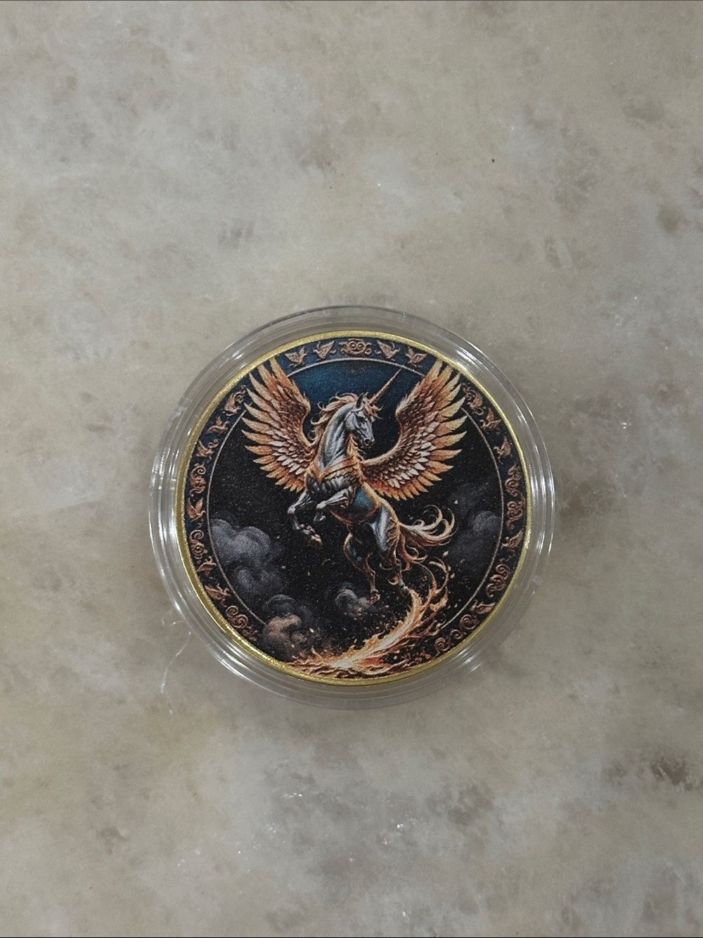 Winged Unicorn Collectible Round Coin - Black & Gold